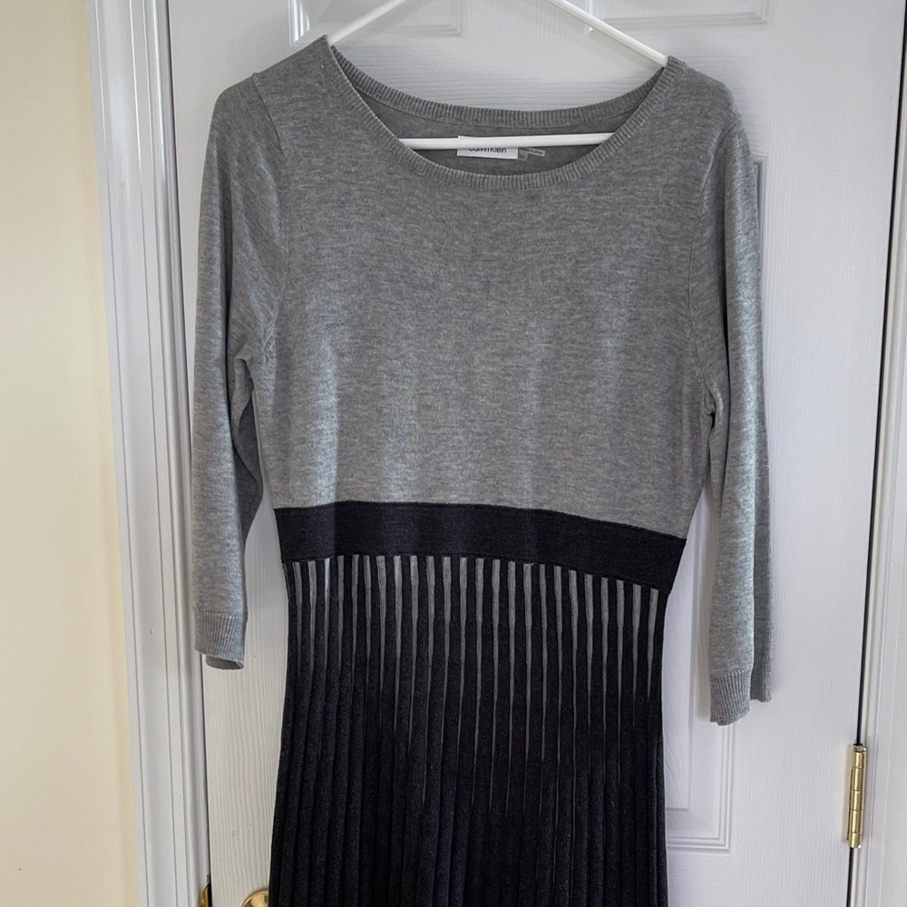 Calvin Klein Gray and Black Long Sleeve Dress